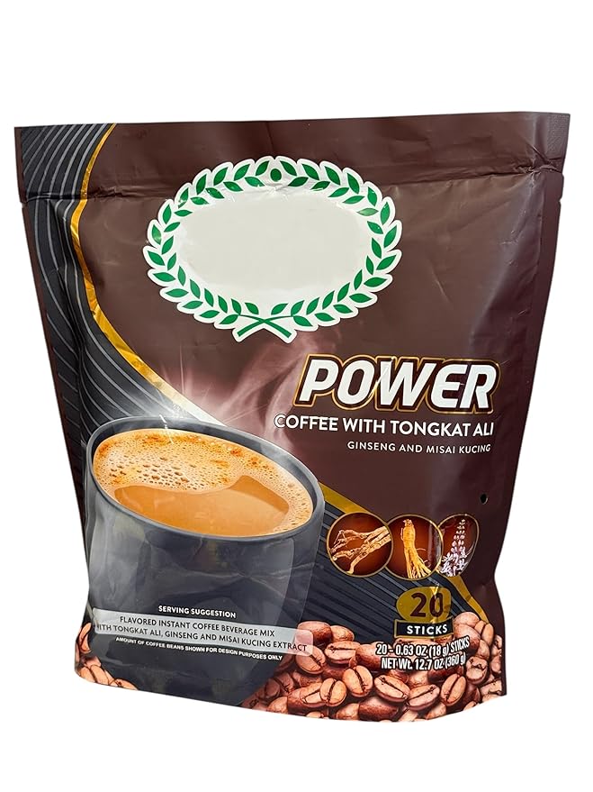 1 Pack - Instant Coffee with Ginseng and Misai Kucing - Ca Phe Hoa Tan Nhan Sam va Misai - 20 Sticks per Bag - Product of Malaysia