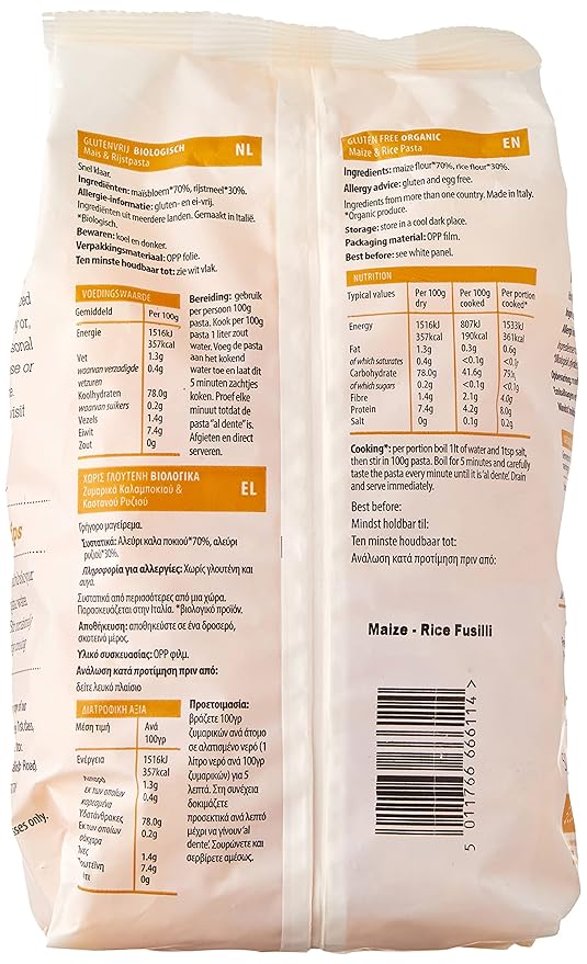 Doves Farm Gluten Free Organic Maize &amp Rice Fusilli 500g - 4 Pack
