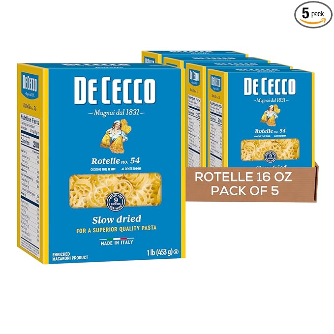 De Cecco Rotelle No. 54 Pasta 16 Oz (Pack of 5) Authentic Slow Dried Made with Durum Wheat Versatile Pasta for Sauces &amp Recipes Made in Italy