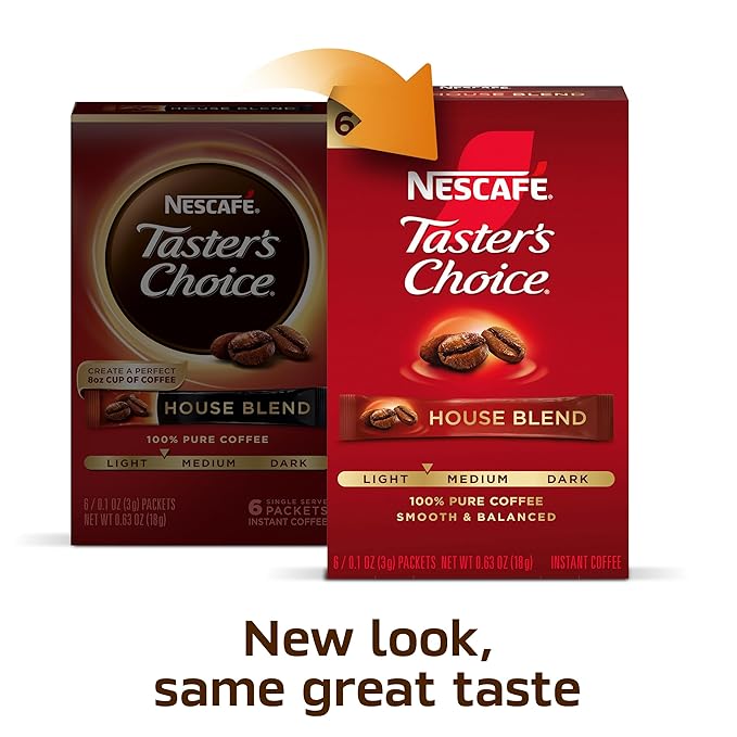 NESCAFÉ Taster's Choice Instant Coffee Packets Light Medium Roast Coffee House Blend 12 Boxes (72 Packets)