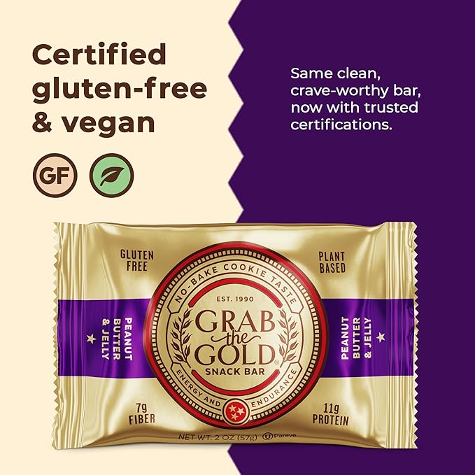 Grab The Gold Cranberries Peanut Butter &amp Jelly Protein Snack Bars | 11g Plant-Based Protein Bars with Organic Oats Whole Food Nutrition | Gluten-Free Vegan High-Fiber | 14 Bars Amazon Exclusiv