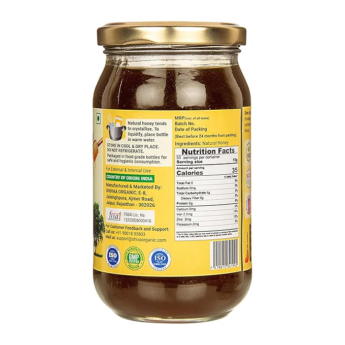 Shiva Organic's Wild Forest Honey - NPOP Organic Certified NMR Tested Natural Honey No Added Sugar Flavorful - 35.27 Ounces (1000g)