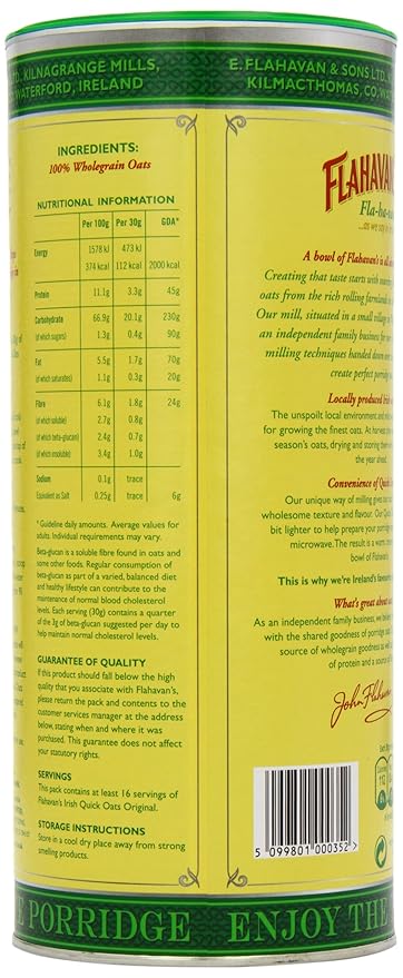 Flahavans Quick Oats Drum 500 g (Pack of 6)