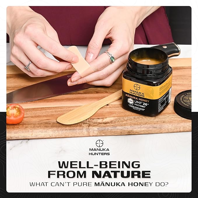 Manuka Hunters UMF 26+/MGO 1280+ Certified New Zealand Manuka Honey - 100% Pure Natural Sweetener - Gluten Dairy Free - Ideal for Tea Coffee Smoothies and Baking - Sustainable - 8.8oz/250g Jar