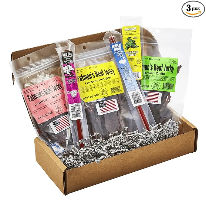 Jerky Dynasty Fatman's Beef Jerky &amp Buffalo Bob's Sticks Variety Pack - Zesty Lemon Pepper Smoky Green Chile &amp Fiery Habanero Flavors - Food Snacks Variety Pack For Adults - Tender Chewy Tex