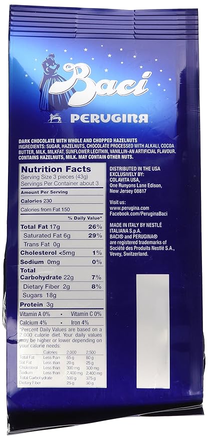 Baci Perugina Dark Chocolate with Whole and Chopped Hazelnuts 5 Ounce (Original Dark)