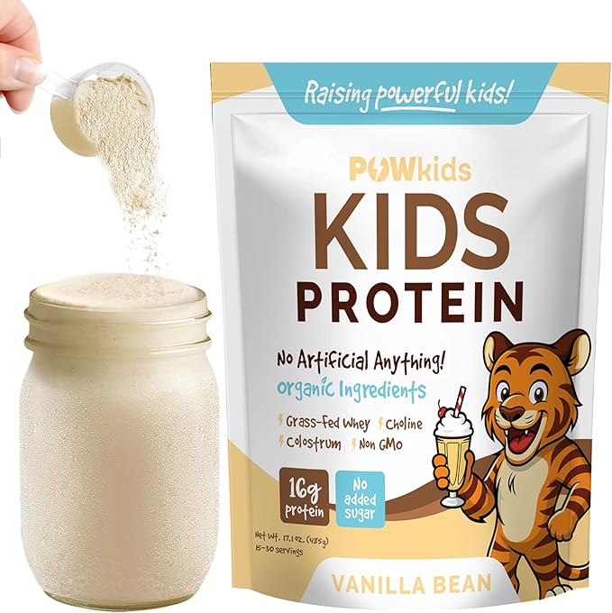 Kids Protein Shake Powder 16g – No Added Sugar Organic Ingredients Grass-Fed Whey Proteins – Calcium &amp Choline for Bone Strength &amp Brain Development Protein Shake – Vanilla