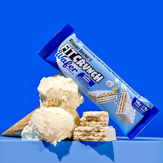 FITCRUNCH Wafer Protein Bars 16g of Protein &amp 1g of Sugar (9 Bars Vanilla Gelato)