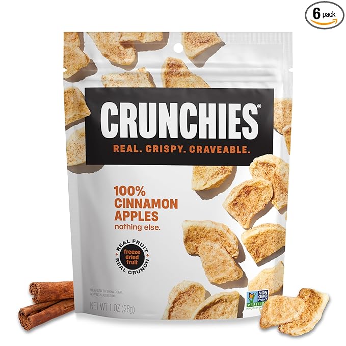 Crunchies Freeze-Dried Fruits 100% All Natural Crispy Fruit Non GMO and Kosher Resealable Freeze Dried Fruit Snack Packs Pack of 6 (Cinnamon Apple)