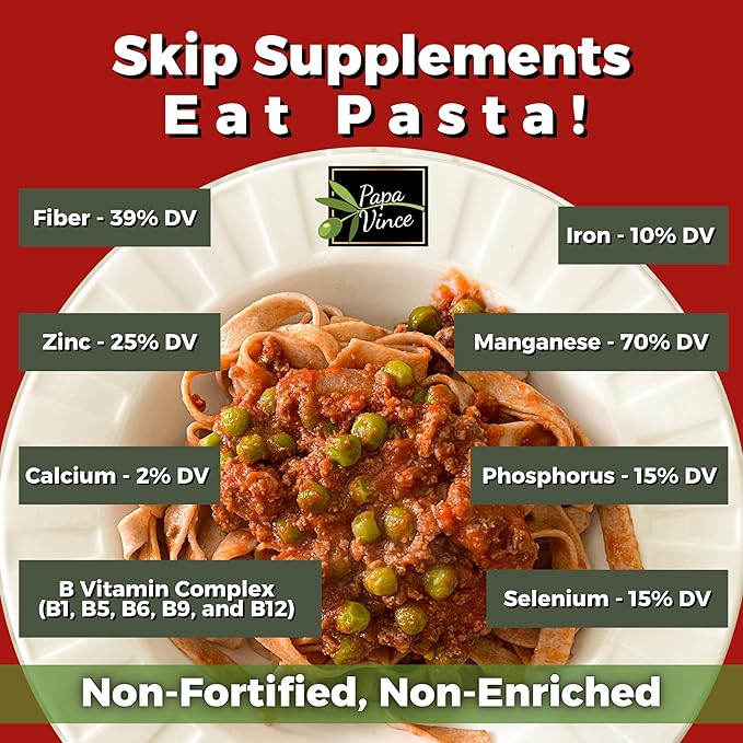Papa Vince Organic Diabetic Friendly Pasta: Low GI Organic Whole Wheat Italian Pasta Made in Italy from Ancient Heirloom Grain. High Fiber Slow Carb Slow Dried Bronze Cut Non Enriched (Tagliatelle