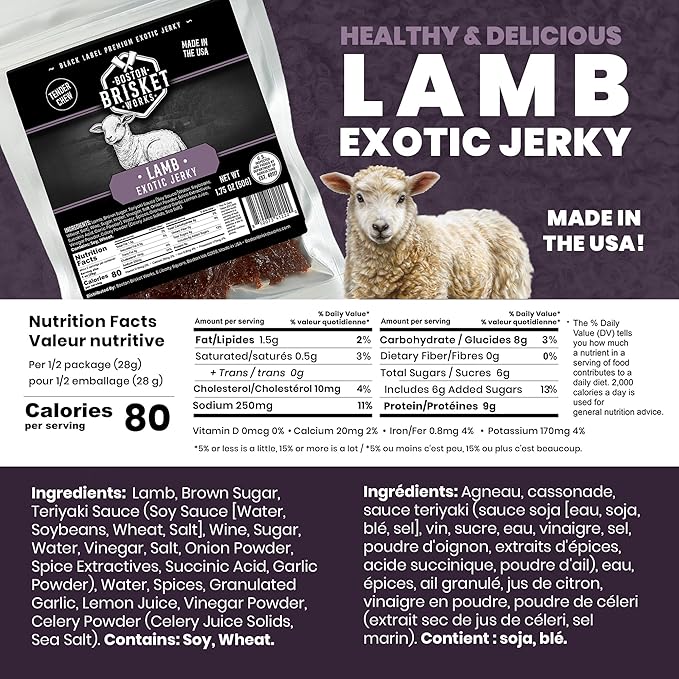 LAMB JERKY - Premium Artisan Meat - Gourmet Foodie Snack - Unique Meat Lover Gift for Men Dad - Savory High Protein Present