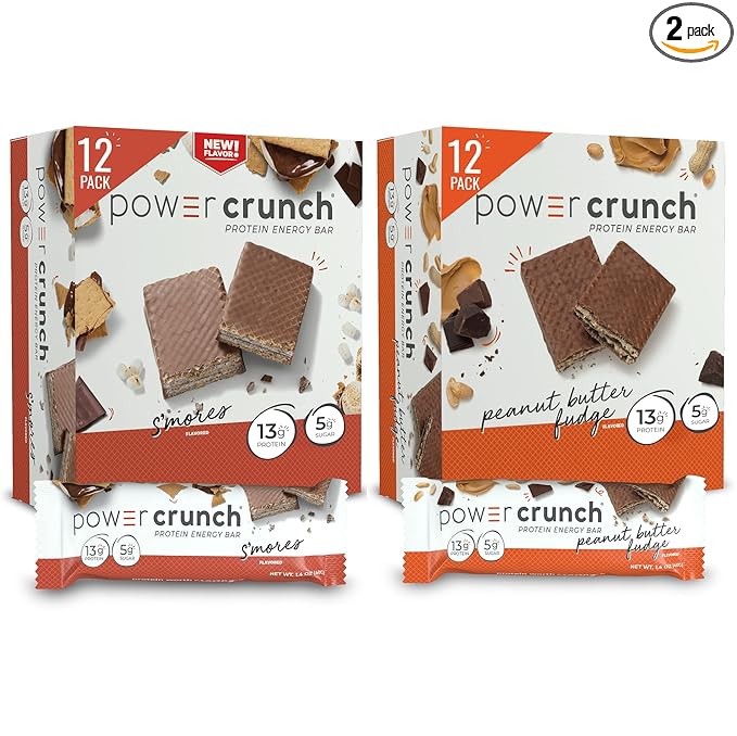 Power Crunch Protein Bars High Protein Snacks with Delicious Taste Variety Pack S'mores &amp Peanut Butter Fudge 1.4 Ounce (24 Count)