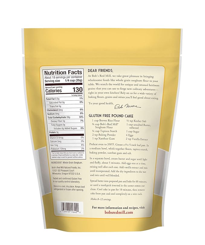 Bob's Red Mill Sorghum Flour 22oz (Pack of 4) - Whole Grain Vegan Kosher