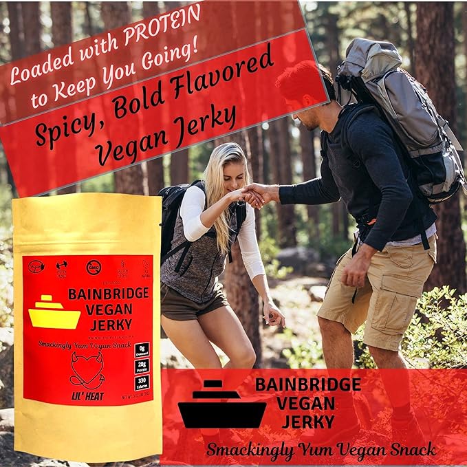 Bainbridge Vegan Jerky – Lil' Heat 28 Grams of Vegan Protein All Natural Non-GMO Gluten Free Vegan Snacks/Vegetarian Jerky 3 oz (Pack of 3)
