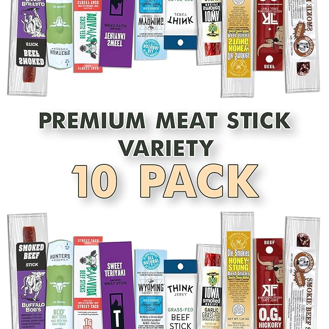 Jerky-n-Spice Ultimate Beef Sticks Gift Box (10-Pack) | Beef Jerky Gift Baskets for Men | Assorted High Protein Snacks | Premium Meat Stick Jerky Sampler | Ideal for Birthday Road Trip &amp Camping