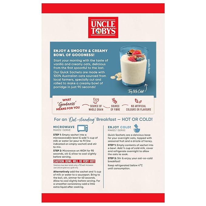 Uncle Tobys Oats Creamy Vanilla Flavour 10 Quick Sachets Ready In 90 Seconds