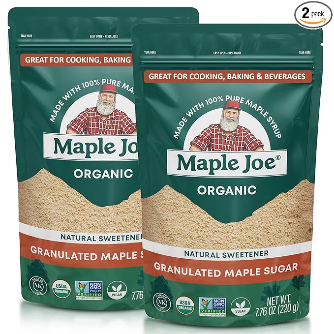 Maple Joe Pure Maple Sugar Granulated Made With 100% Grade A Maple Syrup. Powdered Maple Sugar For Cooking &amp Baking. White &amp Brown Sugar Substitute. Non-GMO Gluten Free &amp Vegan 7.8 oz /220