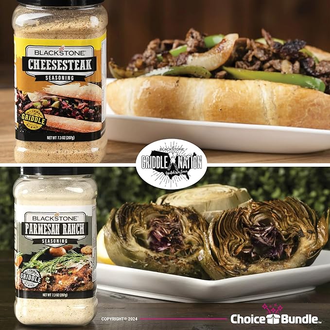 Blackstone Cheesesteak &amp Parmesan Ranch Seasoning - Premium Griddle BBQ Rub 4 Pk Choice Bundle (29.2 oz) + BBQ Guide &amp Opener (6 Items)!