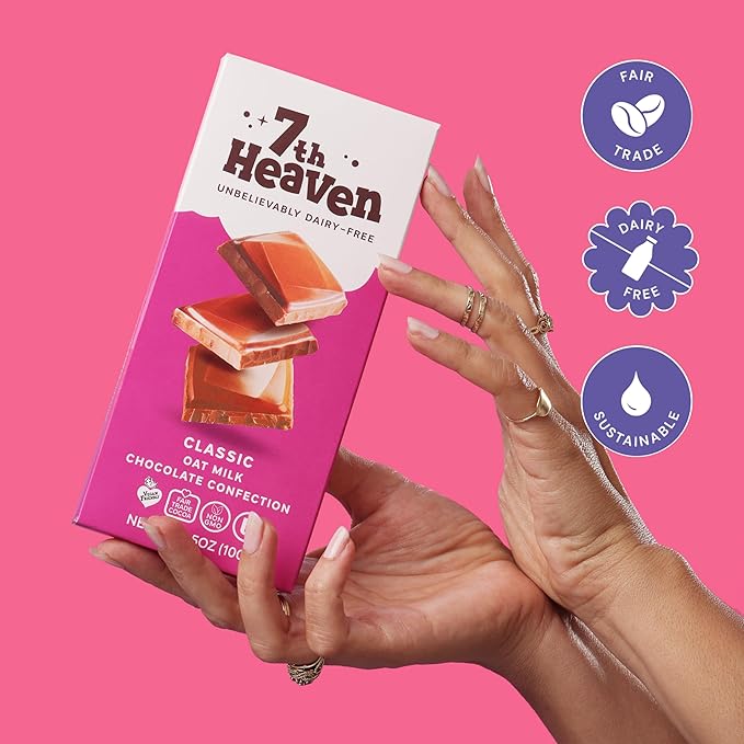 7th Heaven Vegan Oat Milk Chocolate Bars (3.5oz Full Size Candy Bars - 4 Packs) - Non GMO Kosher Parve Cruelty Free Fair Trade Cocoa 100% Dairy Free Chocolate Bars Perfect for Holiday Stocking S
