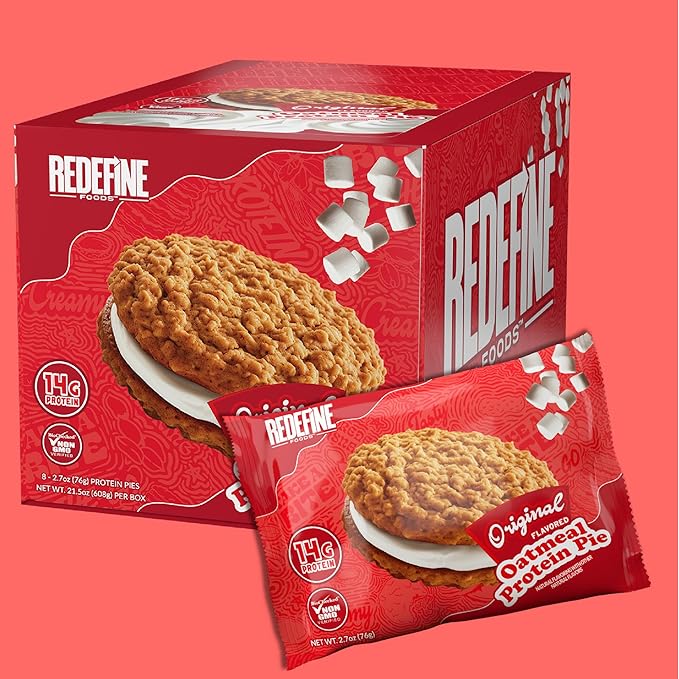 Redefine Foods Oatmeal Protein Pie Original Flavor - 8 Count - 14g of Protein Per Serving - Non-GMO