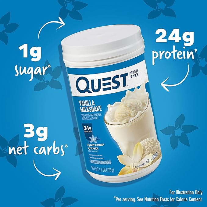 Quest Nutrition Vanilla Milkshake Protein Powder 24g of Protein 1g of Sugar 1.6 Pound 23 Servings &amp Salted Caramel Protein Powder 26g Protein 1g Sugar Low Carb Gluten Free