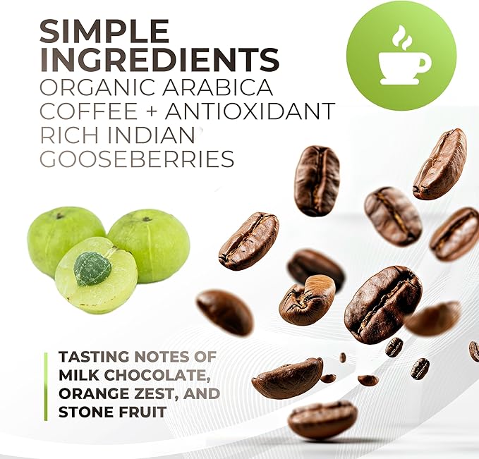 Amla Green Organic Ground Superfood Coffee Medium Roast Gourmet Coffee with Antioxidant Rich Indian Gooseberry 100% Arabica Special with Amla Benefits 16 Oz