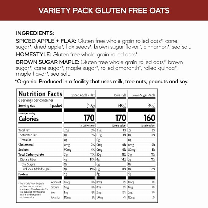 Nature's Path Organic Variety Pack Oatmeal 11.3 oz (Pack of 6) Gluten Free Non-GMO