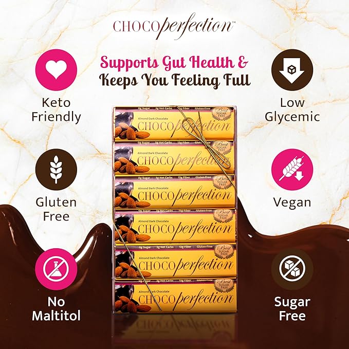ChocoPerfection Dark Almond Sugar Free Chocolate Gift Box of 12 50g Bars