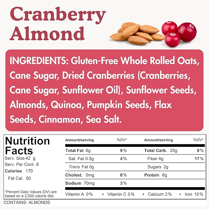 Earnest Eats Superfood Oatmeal – Cranberry Almond Flax – Vegan Gluten-Free 6g Plant Protein 5g Fiber No Added Sugar 24 Servings Total (3 Pack)