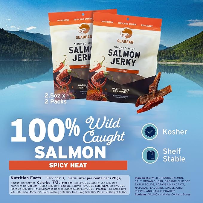 SeaBear - Smoked Wild Alaskan King Salmon Jerky - 2.5 oz (2 Pack Spicy Heat)