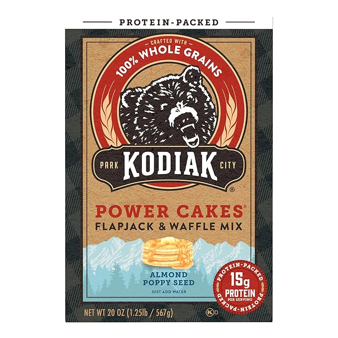 Kodiak Cakes Power Cakes Pancake &amp Waffle Mix Almond Poppyseed High Protein100% Whole Grains (Pack of 6)