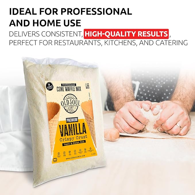 OLDSOUL Professional Cone Waffle Mix | GLUTEN FREE &amp VEGAN | Vanilla Flavour | Batter Mix | 5 Lbs | 112 Waffles (5 Lbs Gluten Free &amp Vegan)