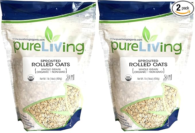 Pure Living - Organic Sprouted Rolled Oats - 16 Ounce (Pack of 2)