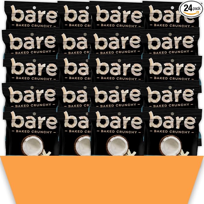 Bare Baked Crunchy Toasted Coconut Chips – 0.53 oz Snack Bags Bulk Value Pack of 24 – Gluten Free Vegan Simple Ingredients Healthy Crunchy Snack