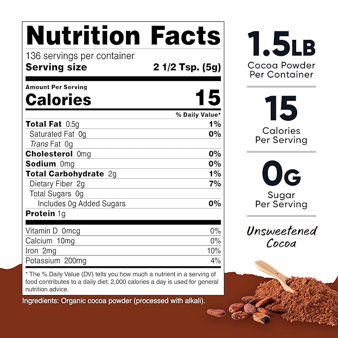 Nutricost Pantry Organic Cocoa Powder (1.5 Pounds Per Bottle) Non GMO Gluten Free Vegan Baking Powder
