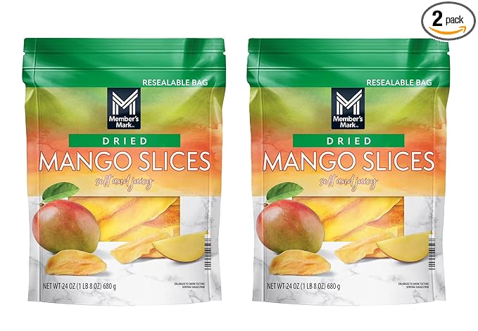Member Marks Dried Mango Slices 24 oz (Pack of 2) Resealable Bag – Naturally Sweet &amp Chewy Tropical Fruit Snack – Gluten-Free &amp Fat-Free – Premium Quality Dried Mango