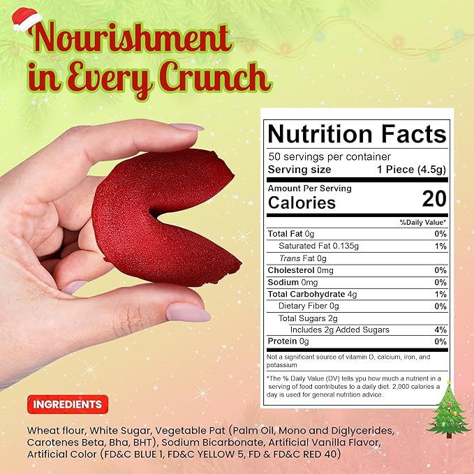 4E's Novelty Christmas Fortune Cookies Bulk 50 Individually Wrapped Funny Fortune Cookies with Holiday Sayings for Kids &amp Adults Perfect Christmas Candy Snacks Party Favors &amp Treats