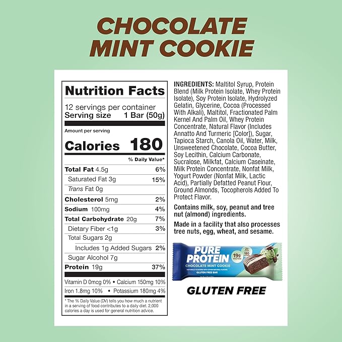 Pure Protein 12 Count Galactic Brownie &amp Chocolate Mint Cookie Protein Bars Bundle | 20g &amp 19g High Protein | Gluten Free | Pre &amp Post Workout | Low Sugar