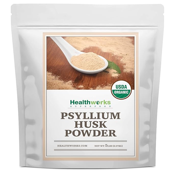 Healthworks Superfoods Organic Psyllium Husk Powder - 80 Oz / 5 Lbs - Raw - Certified Organic - Finely Ground Powder from India - Keto Vegan &amp Non-GMO - Fiber Support