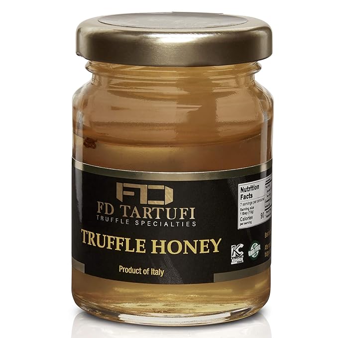 FD TARTUFI Truffle Honey 100g (3.5oz) Acacia - White spring Truffle (Tuber Borchii) Infused | Gourmet Food Condiments | non gmo | Made in Italy | Specialty Food