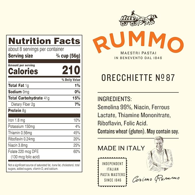 Rummo Orecchiette Pasta N.87 - Orecchiette Pasta Noodles Dry Pasta Durum Wheat Orecchiette Imported from Italy - 16 Ounce (Pack of 3)