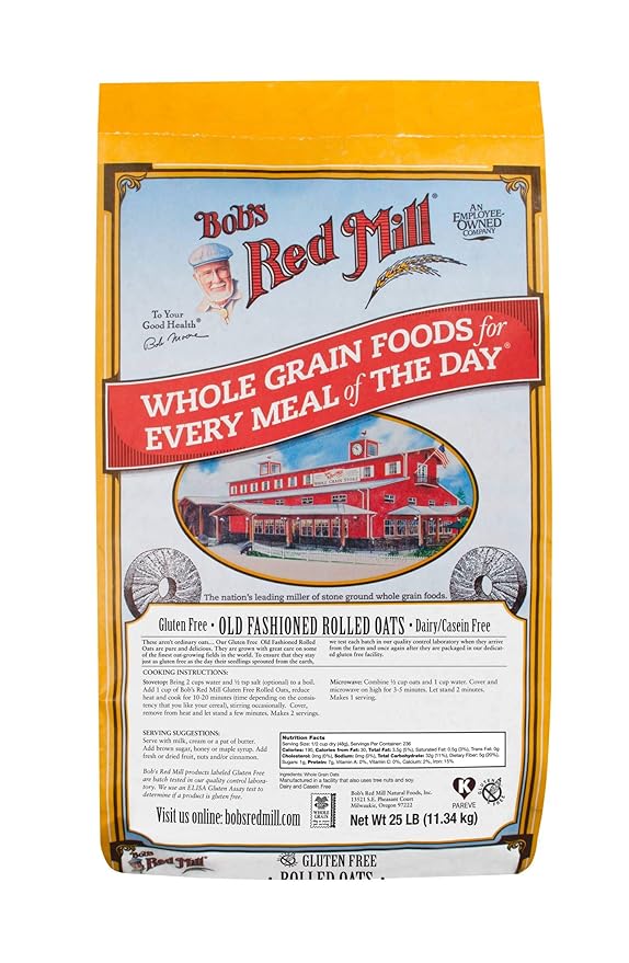Bob's Red Mill Gluten Free Old Fashion Rolled Oats 25 Pound