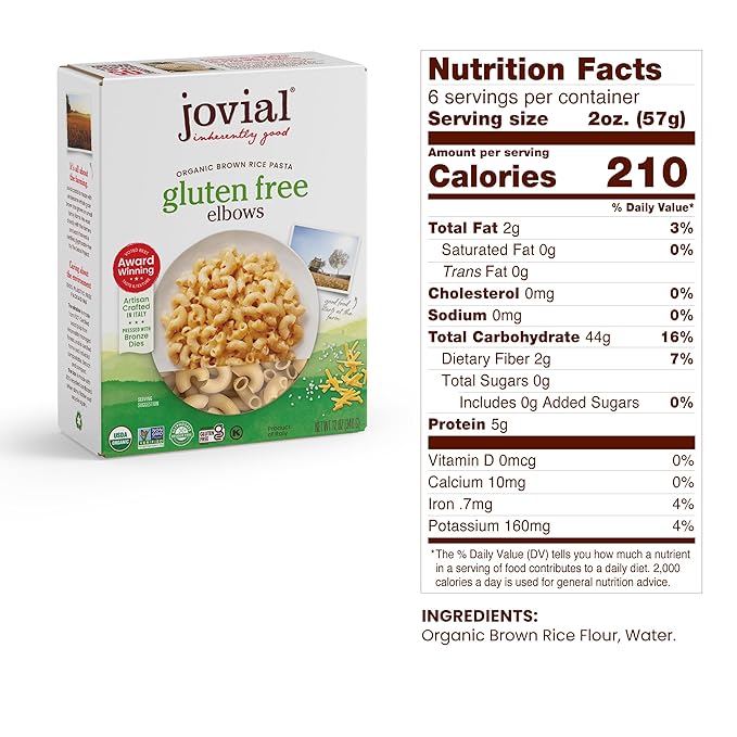 Jovial Brown Rice Farfalle Penne &amp Elbows Pasta - Whole Grain Organic Pasta Gluten Free Dairy Free Made in Italy - 12 Oz 3 Pack Variety