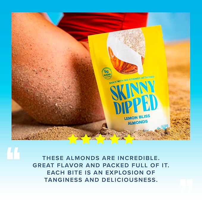 SkinnyDipped Lemon Bliss Almonds Mini Snack Packs Chocolate Covered Almonds Low Sugar Gluten Free Healthy Snack 24 Count