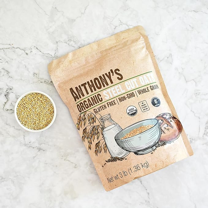 Anthony's Organic Steel Cut Oats 3 lb Gluten Free Non GMO Irish Oatmeal Whole Grain