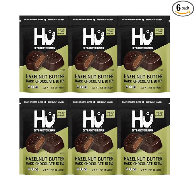 Hu Hazelnut Butter Dark Chocolate Bites | 6 Pack | Natural Organic Vegan Gluten Free Paleo Non GMO Fair Trade Dark Chocolate