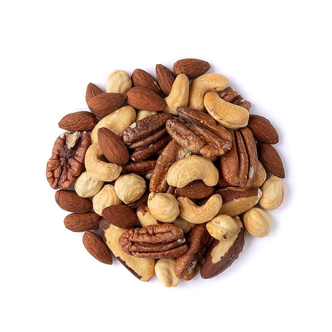 Organic Deluxe Nuts Mix 2 Pounds — A Blend of Dry Roasted Pecans Cashews Filberts Almonds and Brazil Nuts with Himalayan Salt. Non-GMO Oven Roasted and Lightly Salted. No Oil Added Kosher Bulk