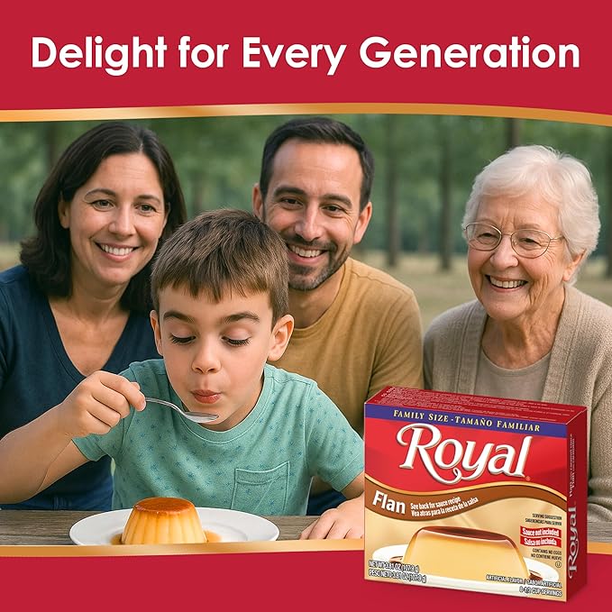 Royal Bilingual Flan Dessert Mix Family Size Fat Free 3.81 Ounce (Pack of 12)