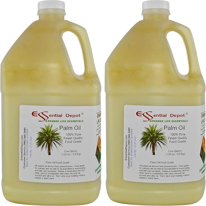 Essential Depot Palm Oil - RSPO Certified - Sustainable - Food Grade - Kosher - Not Hydrogenated - 2 Gallons - 2 x 1 Gallon - Safety Sealed HDPE Container with Resealable Cap