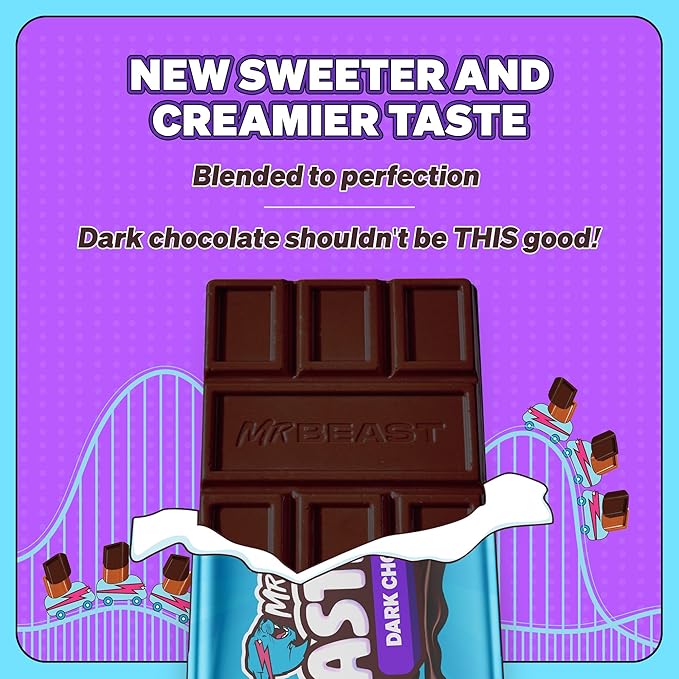MrBeast Feastables Original Dark Chocolate Bar King Size 10 Count Rich Dark Chocolate Candy Fairtrade Cocoa 2.1oz Each